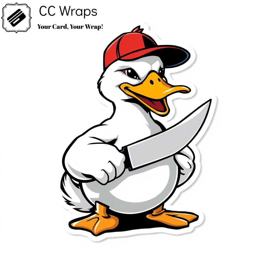 Funny Duck With Knife Vinyl Sticker Meme Decal 3x3 Inch for Car Laptop Bottle