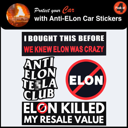 4 Pack Tesla Bumper Sticker Anti Elon Musk Decal