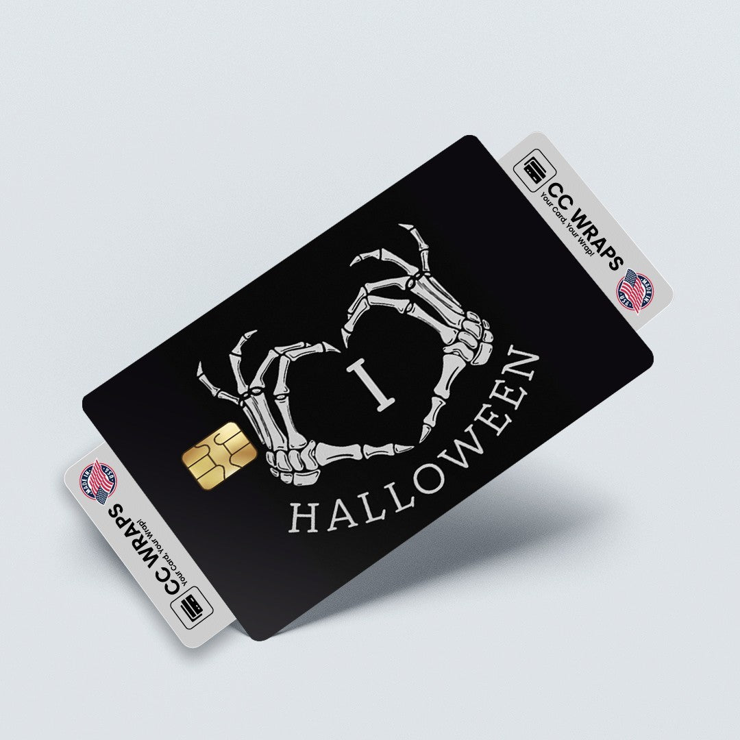 2 Pack I Love Halloween Credit Debit Card Sticker Vinyl Decal Spooky Fun