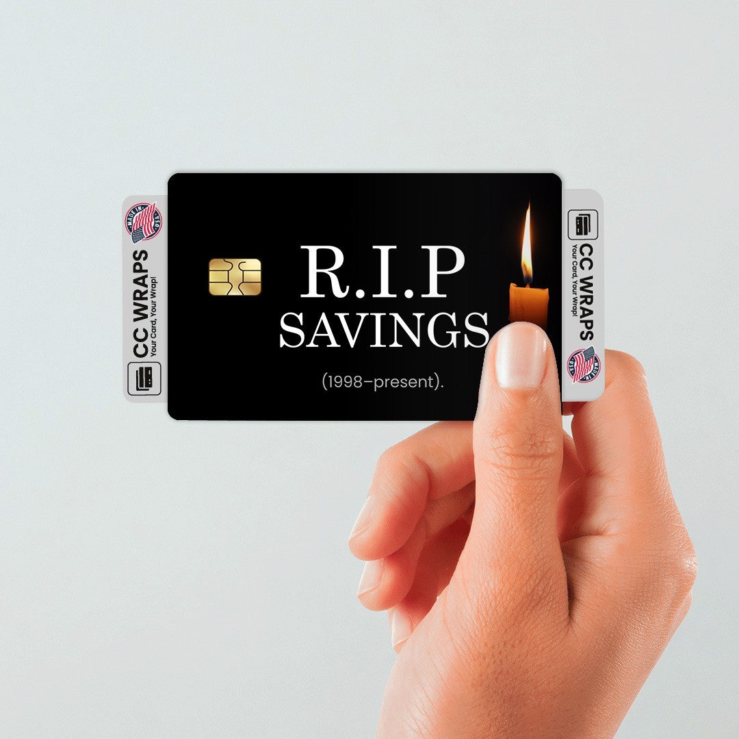 2 Pack RIP Savings Funny Credit Debit Card Sticker Vinyl Decal Skin Money Humor