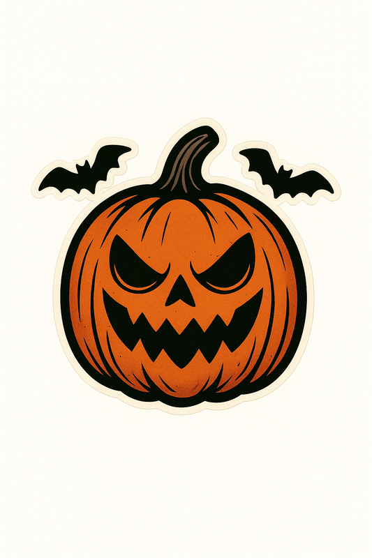 2 Pack Halloween Pumpkin with Bats Sticker 4x4 Inch | Spooky Cool Vinyl Decal