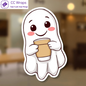 Funny Cute Ghost With Coffee Vinyl Sticker Kawaii Spooky Decal for Car Laptop Bo
