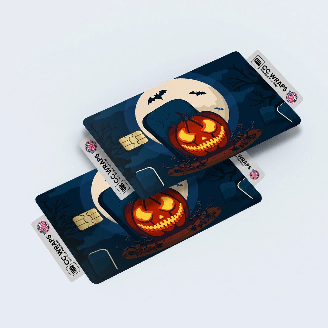 2 Pack Pumpkin Halloween Credit Debit Card Sticker Vinyl Decal Skin Spooky Fun