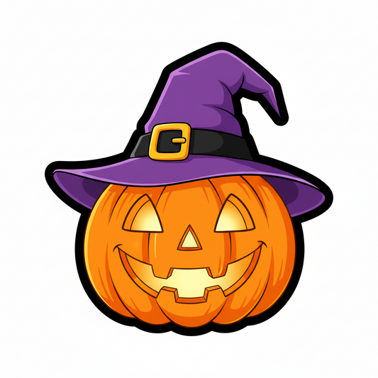 2 Pack Funny Happy Pumpkin with Witch Hat Sticker 4x4 Inch Cute Halloween Decal