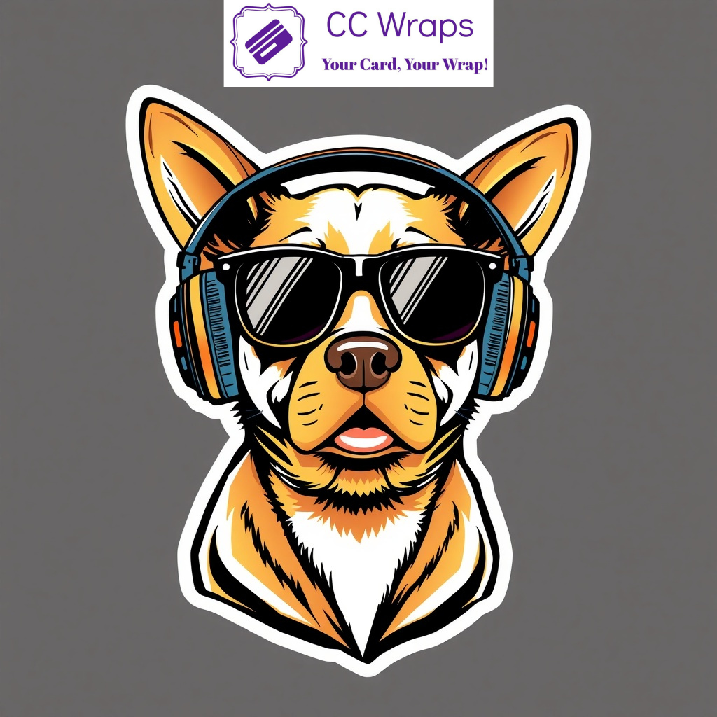 Cool Dog With Sunglasses Headphones Vinyl Sticker Funny for Cars Laptops Bottles