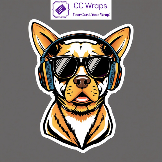 Cool Dog With Sunglasses Headphones Vinyl Sticker Funny for Cars Laptops Bottles