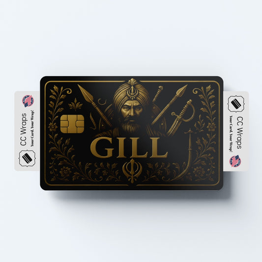 Gill Credit Card Sticker | Gold Design Card Skin | Matte Vinyl Debit Card Wrap