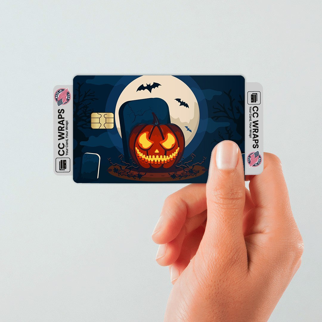 2 Pack Pumpkin Halloween Credit Debit Card Sticker Vinyl Decal Skin Spooky Fun