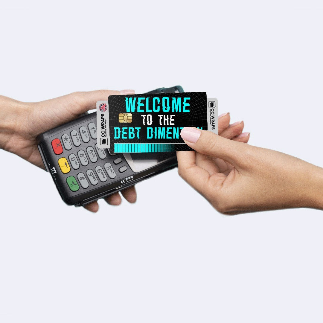 2 Pack Debt Dimension Credit Debit Card Sticker Vinyl Decal Skin Funny Meme