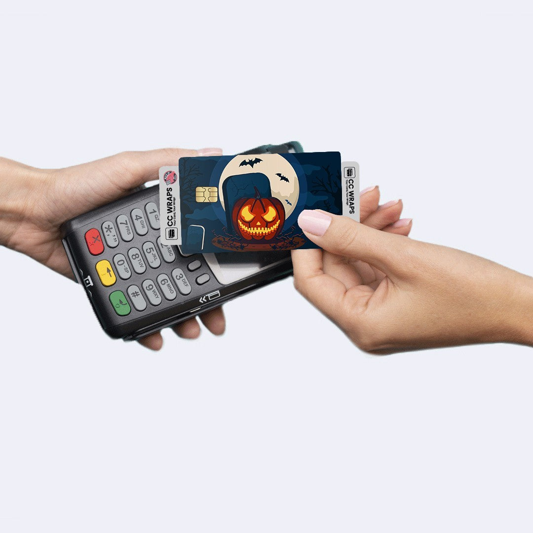 2 Pack Pumpkin Halloween Credit Debit Card Sticker Vinyl Decal Skin Spooky Fun