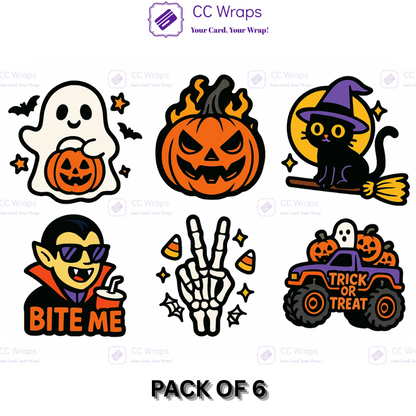 Pack of 6 Cool Halloween Vinyl Sticker Decals Pumpkin Ghost Skeleton Vampire Cat