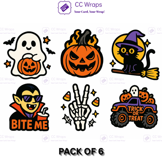 Pack of 6 Cool Halloween Vinyl Sticker Decals Pumpkin Ghost Skeleton Vampire Cat