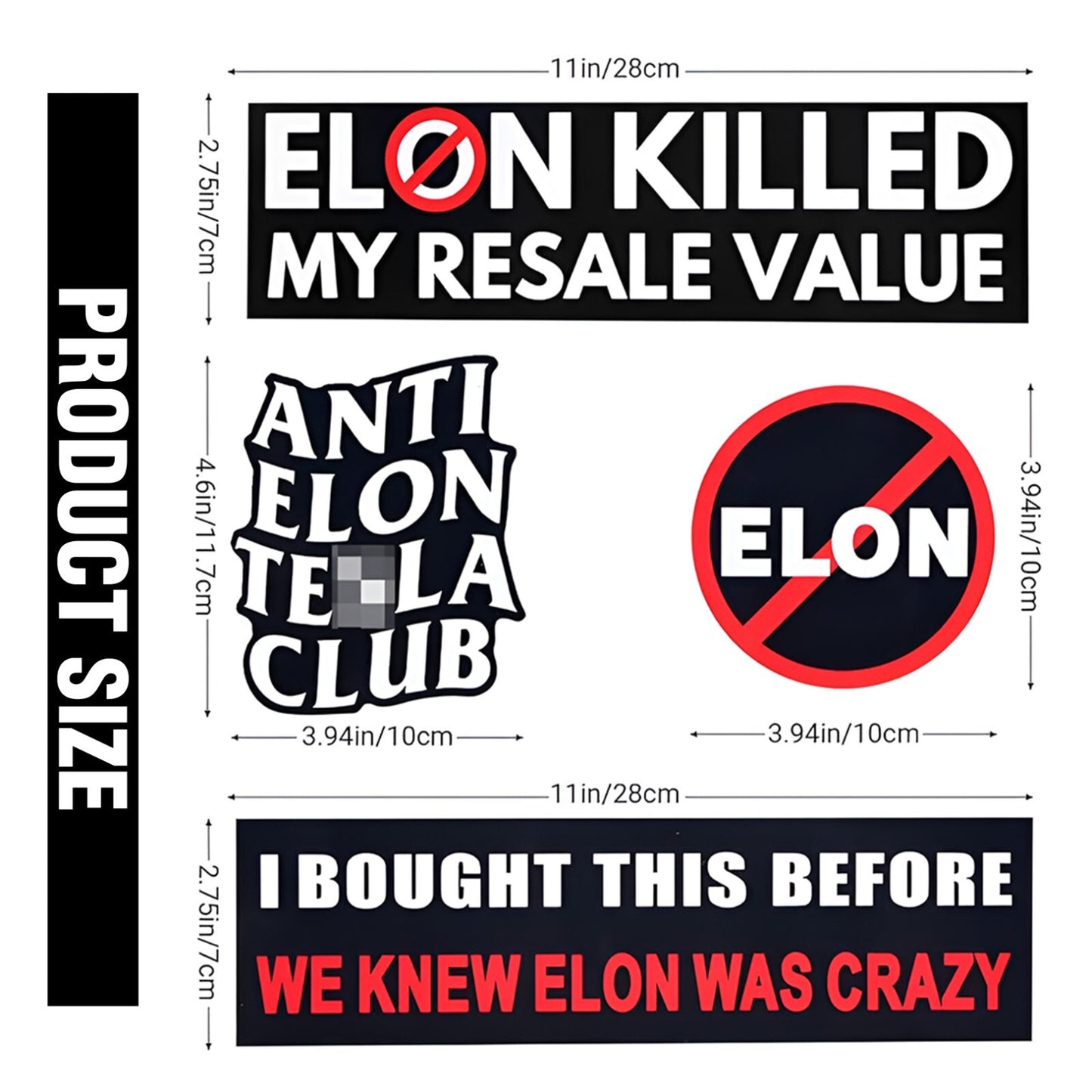4 Pack Tesla Bumper Sticker Anti Elon Musk Decal
