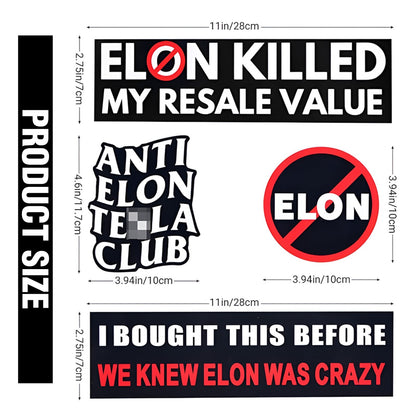 4 Pack Tesla Bumper Sticker Anti Elon Musk Decal