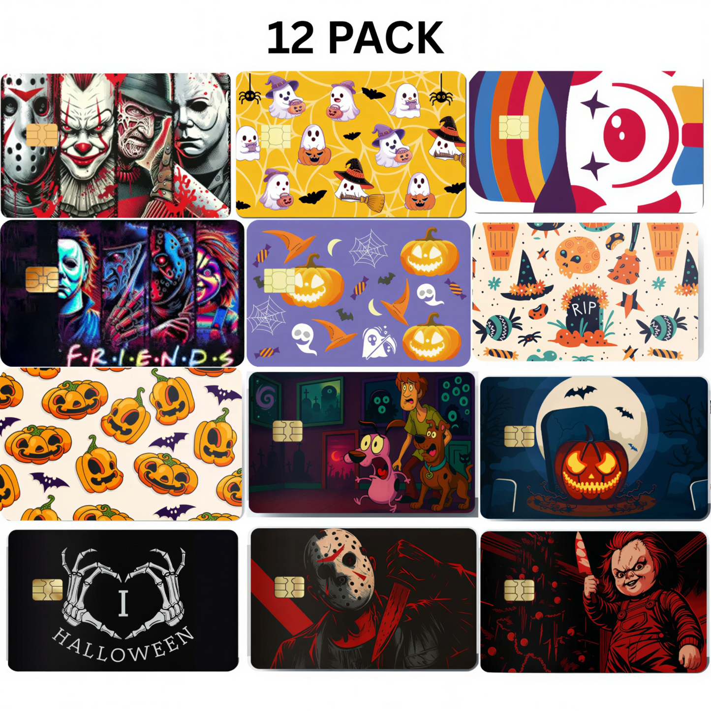 12 Pack Halloween Credit Debit Card Sticker Vinyl Decal Combo Spooky Set