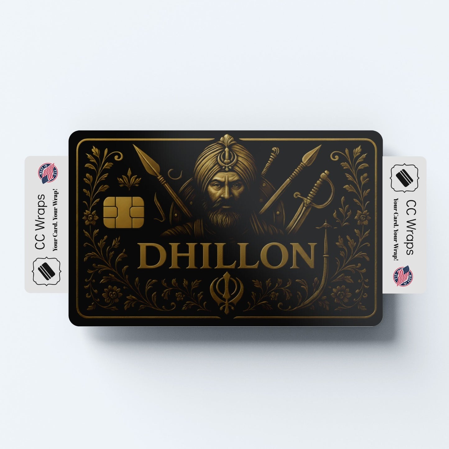Dhillon Credit Card Sticker | Gold Design CC Skin | Matte Vinyl Debit Card Wrap