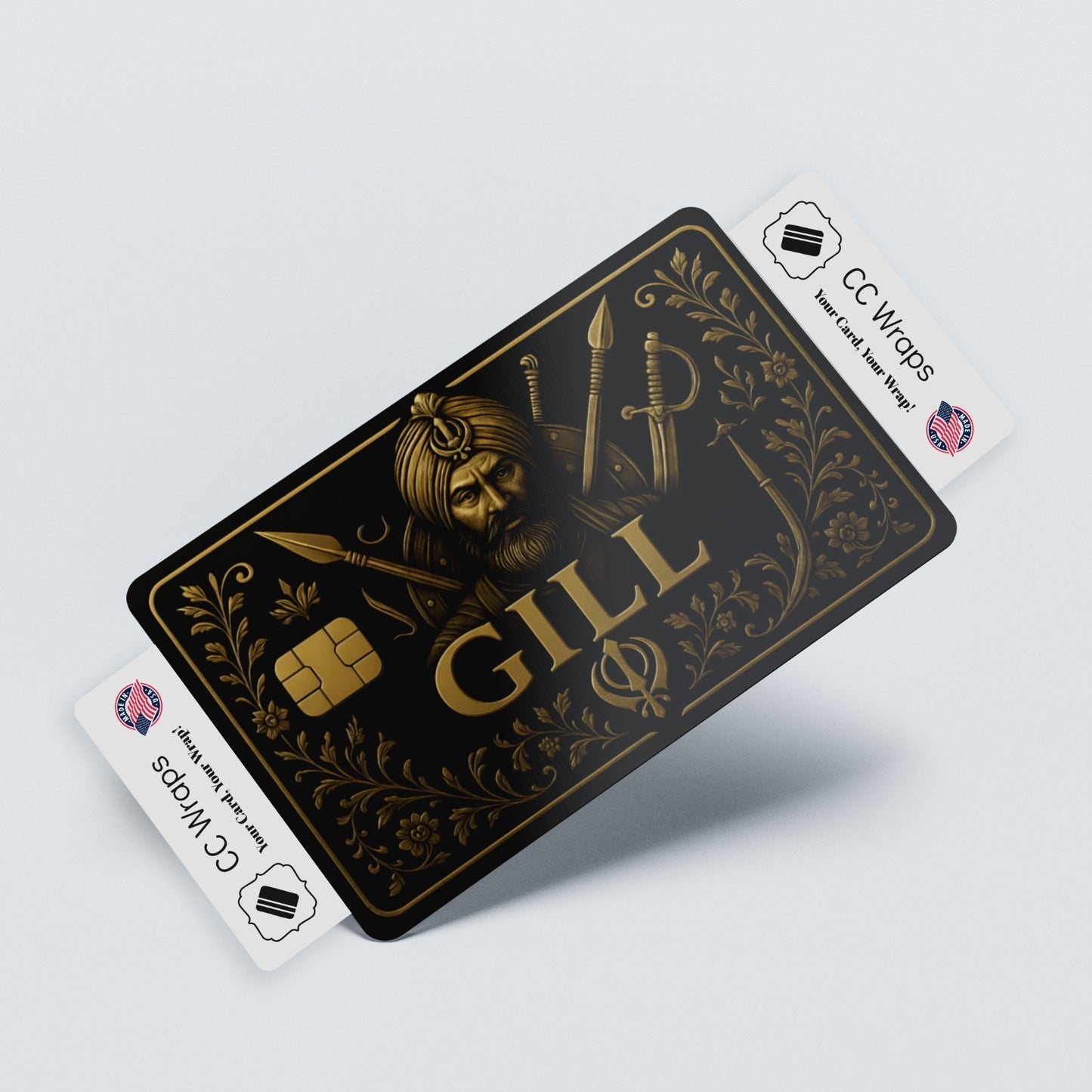 Gill Credit Card Sticker | Gold Design Card Skin | Matte Vinyl Debit Card Wrap