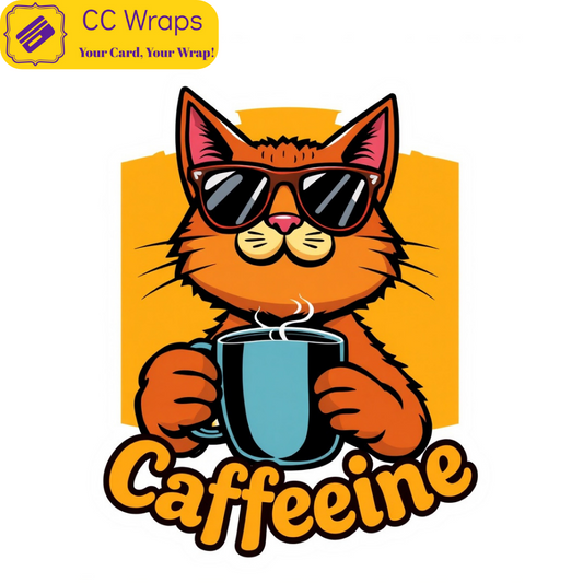 Caffeine & Chaos Cat Vinyl Sticker Funny Coffee Meme Decal for Laptop,Car,Bottle