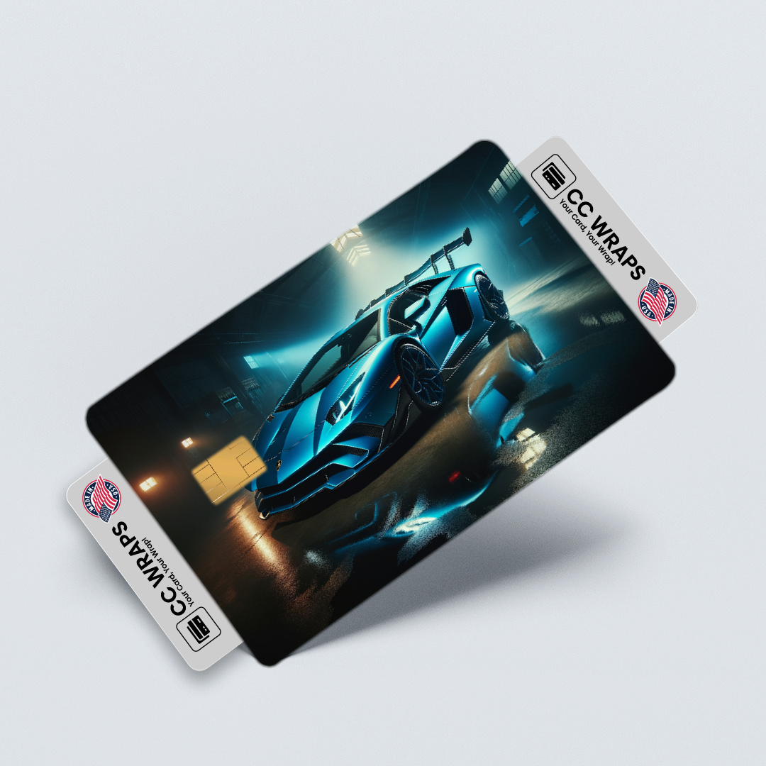 2PK Royal Blue Lamborghini Credit Card Skin – Vinyl Sticker Fits Debit Card